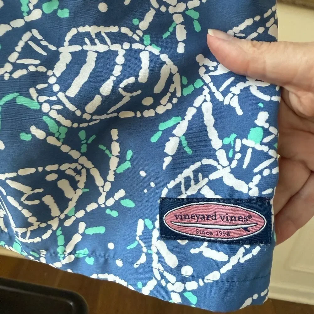 Vineyard Vines Chappy Blue Fish Skeleton Swim Trunks $100 XS